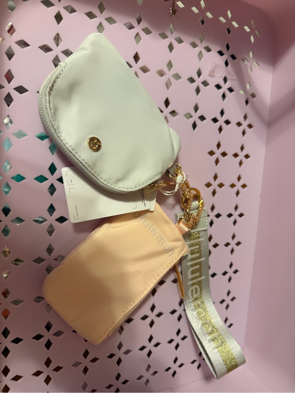 lululemon athletica Cream and Peach Key Pouch Set with Branded Strap